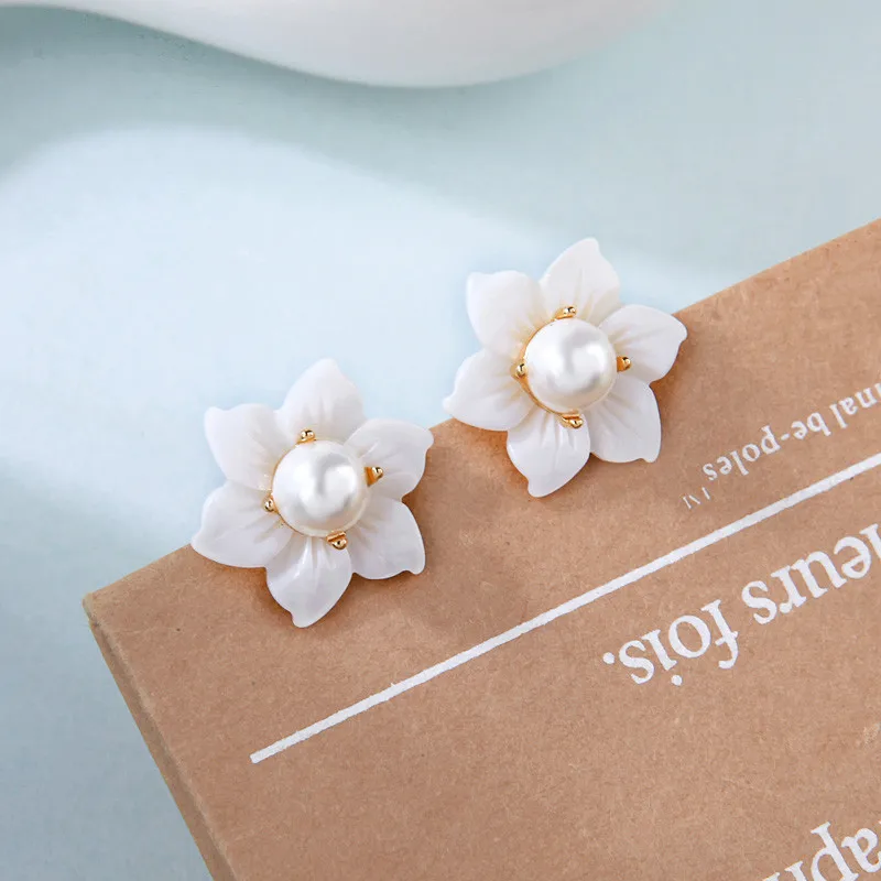 ENZE fată flori albe noi cercei imitație pearl planta combinație fata femei de bijuterii accesorii petrecere de vacanță