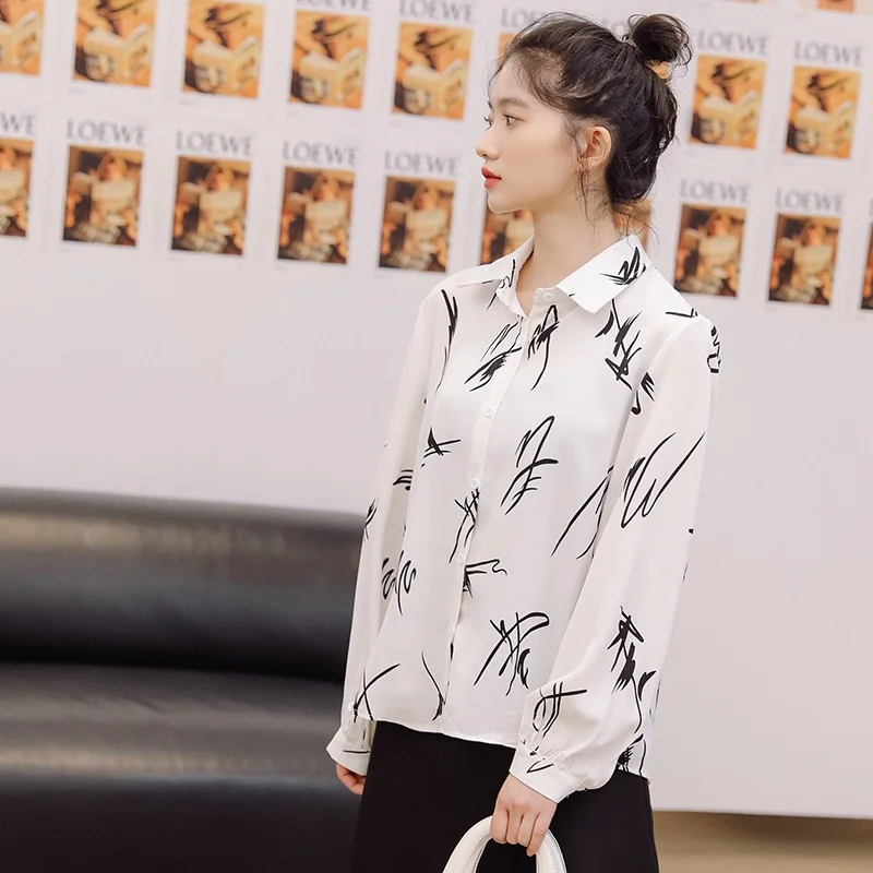Femei Bluze Topuri Vintage Tricou Imprimat Alb-Negru, Cu Maneca Lunga Top Femei, PLus Dimensiune Îmbrăcăminte