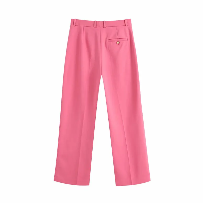 Femei casual de vara roz za drept pantaloni lungi 2020 noua moda de talie mare cu fermoar butonul solid de sex feminin pantaloni femme