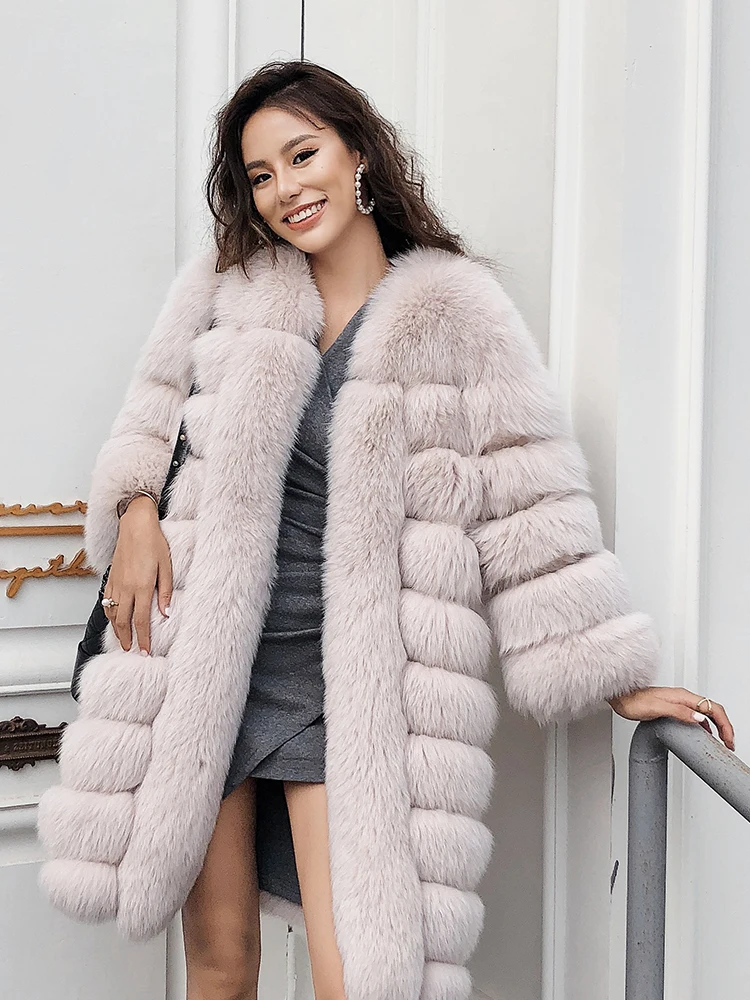 Femei jacheta de iarna de blana pentru femei haina cu blană nouă 2018 moda de sex feminin uza de iarnă real haine de blană de vulpe dunga bej maro C162
