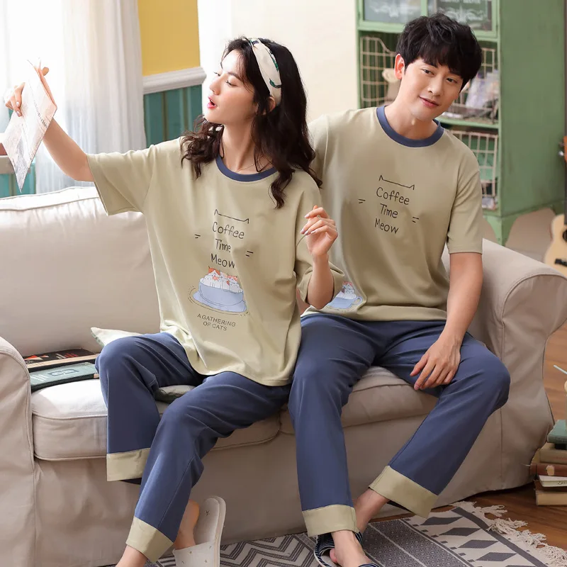 Femei și bărbați de vara din bumbac coreean acasă pulover casual si confortabil maneci scurte pantaloni două piese seturi de pijama, pijamale