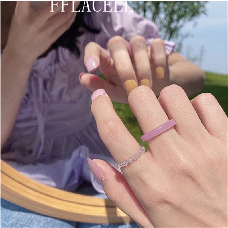 FFLACELL 2020 2 buc Epocă Bomboane de Culoare Cristal Margele Acrilice Transparente Degetul Arătător Ring set Fete de Bijuterii Cadou