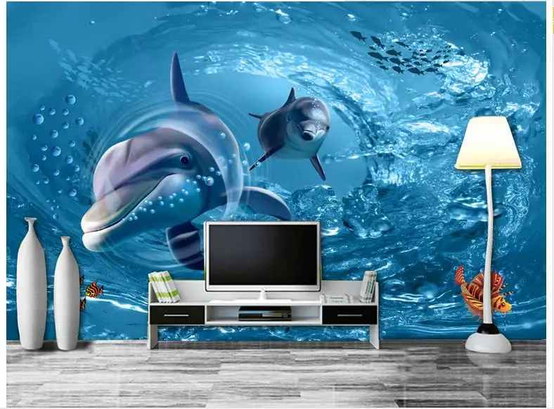 Fotografie 3d wallpaper 3d personalizat picturi murale wallpaper 3 d spirală delfin subacvatice TV, canapea de fundal de perete camera de zi imagini de fundal