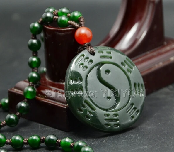 Frumoasa Verde Natural HeTian Jad Sculptat Chineză TaiJi BaGua Amuleta Norocoasă Pandantiv + Liber Colier Certificat De Bijuterii Fine