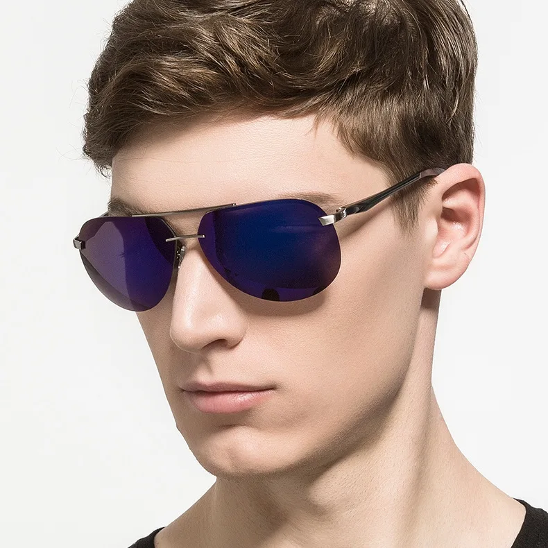 HD Bărbat Elegant, ochelari de Soare Polarizat Al Mg Eyewear Clasic Broasca Oglinda Ochelari fără ramă de Conducere Oculos De Sol Pescuit Gafas LD004