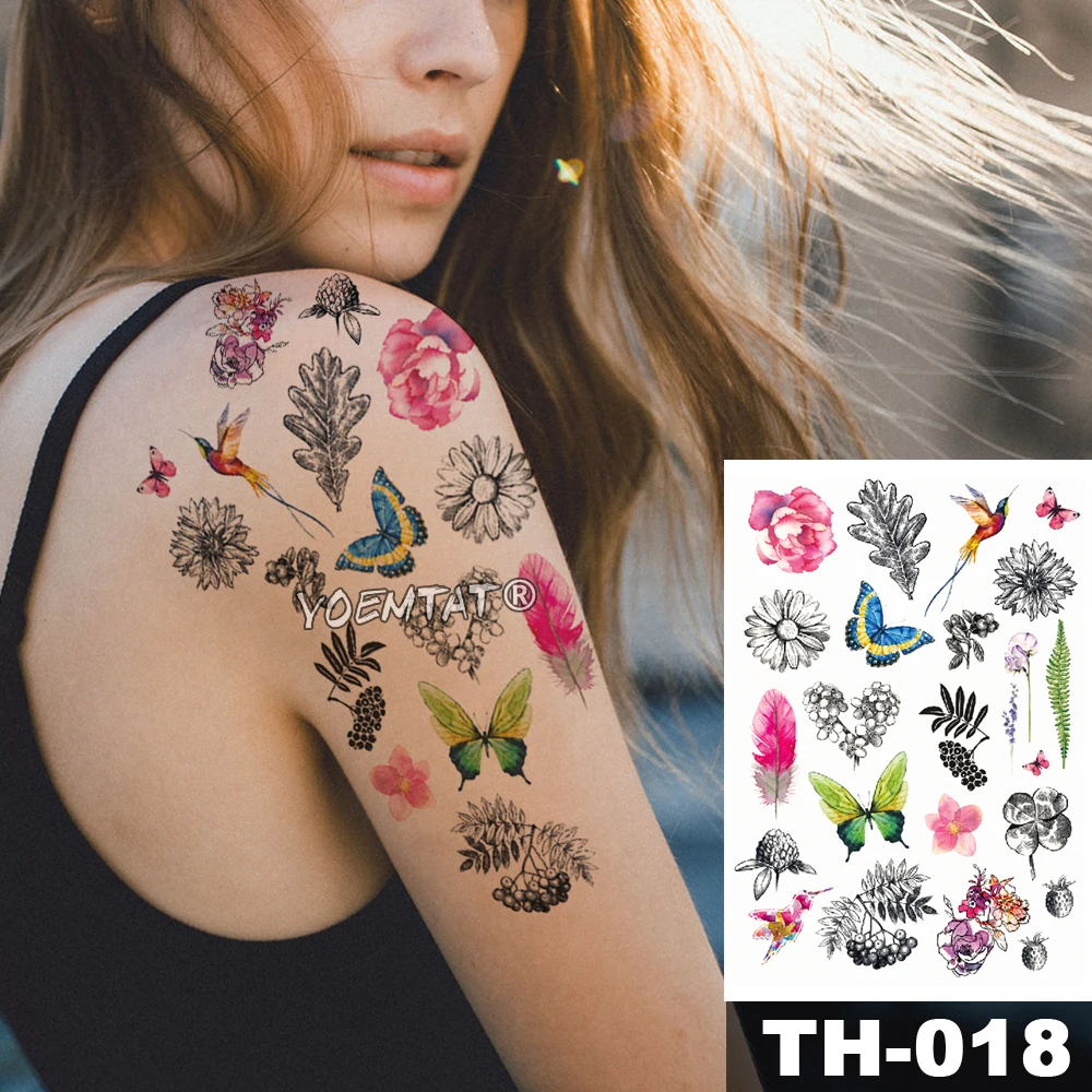 Impermeabil Tatuaj Temporar Autocolant flori Mici fluture model pasăre de Apă Transfer Daisy con de pin body art flash tatuaj fals