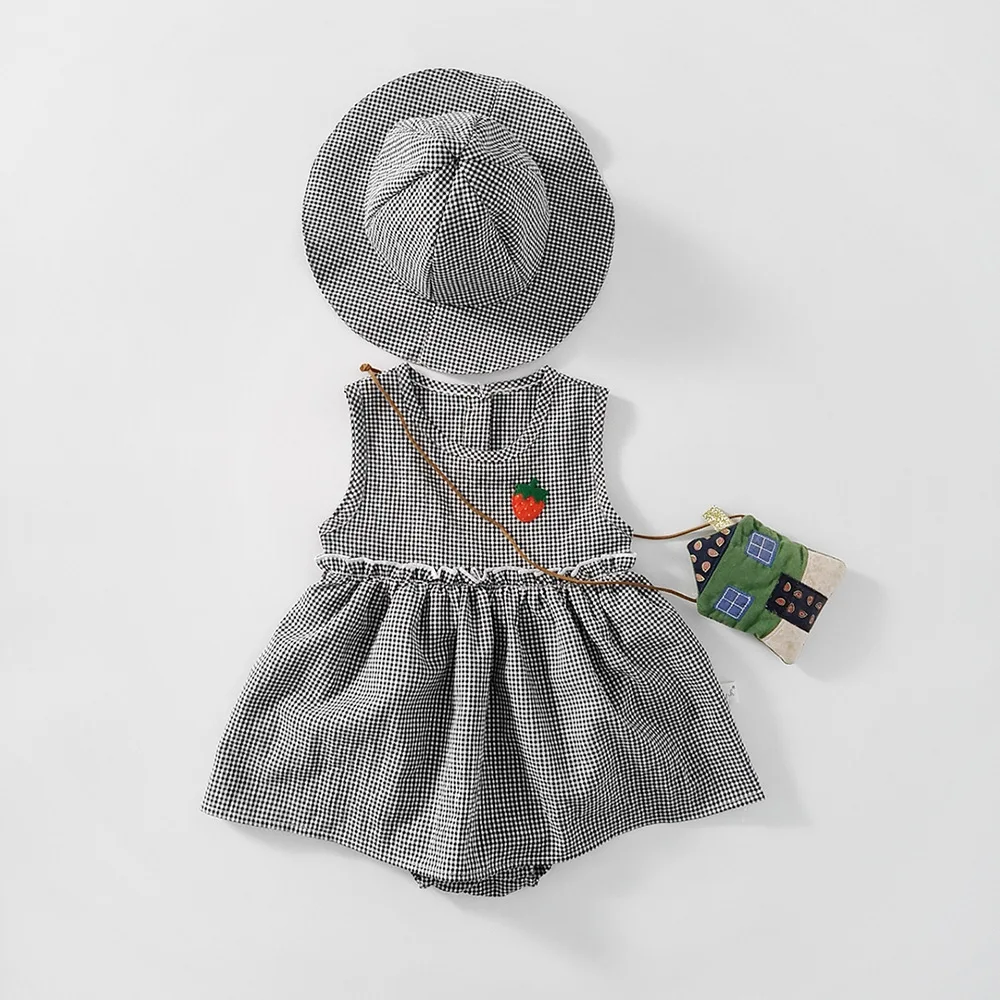 Ins Vara Noi Fete pentru Copii Salopetă cu Pălării Copii Fata de Carouri Vestă fără Mâneci Bumbac Triunghi Alpinism Hardcover Costume 0-24M