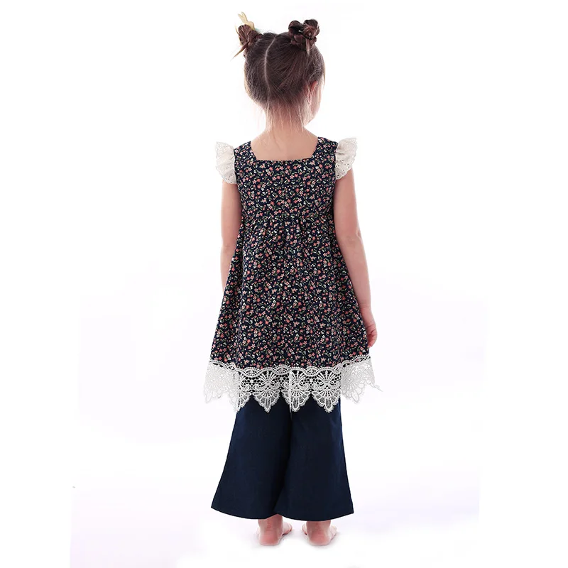 Kaiya Înger 2018 tip Boutique de Moda Tinutele Albe și Roșii de Flori de Top Denim clopot-fund de Copil Fata de Fabrici de Îmbrăcăminte en-Gros