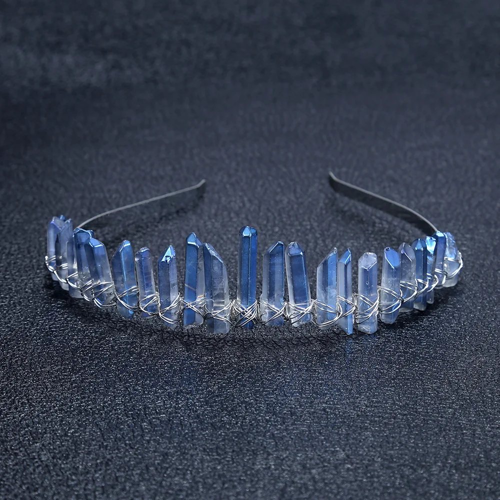 Manual Tiara Cristale De Cuarț Crystal Crown Blue Drzuy Bentita De Cristal Headpieces Petrecere De Nunta De Mireasa Saloane