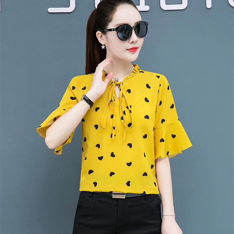 Moda coreeană Femei Șifon Bluze Office Lady Tricou si Bluza de Vara cu Maneci Scurte Plus Dimensiune XXXL/5XL Femei Topuri si Bluze