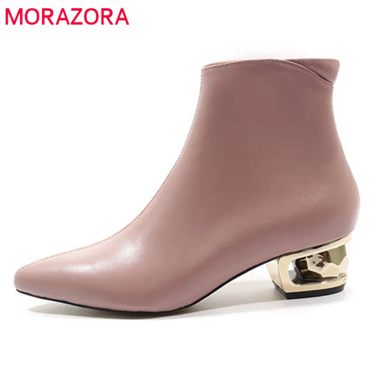 MORAZORA 2020 new sosire din piele glezna cizme pentru femei subliniat toe toamna iarna cizme de culoare solidă rochie pantofi de femeie