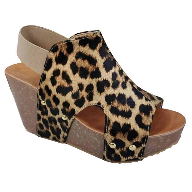 New Sosire Femei Leopard Pene Sandale de Vara pentru Femei Papuci de Moda din Piele PU de Plajă, Sandale Pantofi pentru Femeie Sandale Wedges