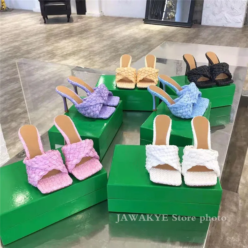 New Sosire Panglica Catâri Stiletto cu Toc Pătrat sandale de Designer Papuci de Vara de Culoare de Moda Slide-uri pentru Femei Papuci Pantofi