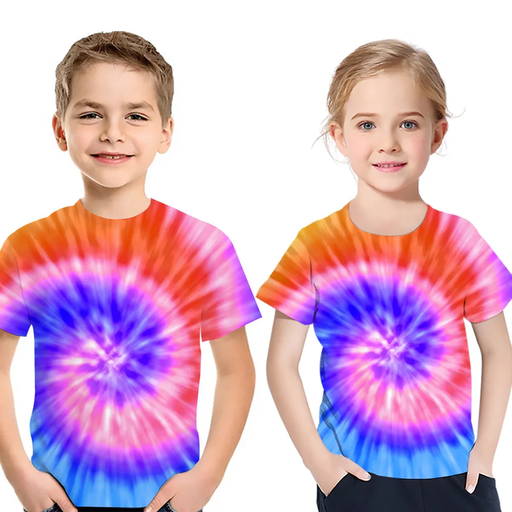 Nou Tie-Dye tipar Digital pentru Copii T-shirt Pierde Respirabil cu Mâneci Scurte Pulover pentru Baieti si Fete