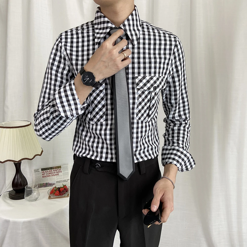 Noua Moda Barbati Camasi Carouri Versiunea Coreeană Maneca Lunga Casual Slim Fit Shirt De Afaceri Streetwear Sociale Bluza Camisa Masculina
