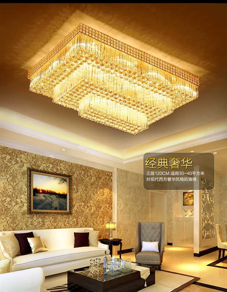 Noul S de aur de cristal plafon lampă dreptunghiulară dublu cristal lampă cu LED-uri camera de zi lămpi lămpi de tavan corp de iluminat led
