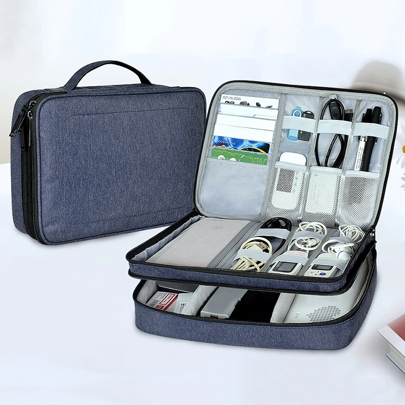 Portabil Cablu Organizator Geantă Caz SD Carduri Flash Drive Fire Căști Strat Dublu de Călătorie Cutie de Depozitare Accesorii Electronice