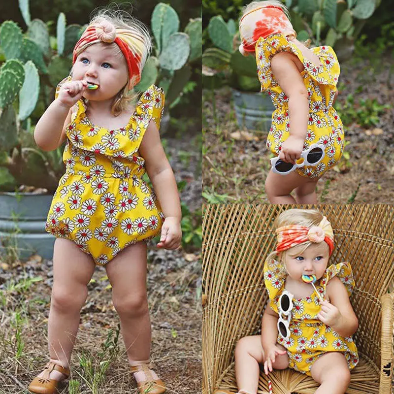 Pudcoco Fata Salopete 0-24M Copil Nou-născut Copilul Fetele de Floarea-soarelui Romper Costum Costum de Haine Sunsuit