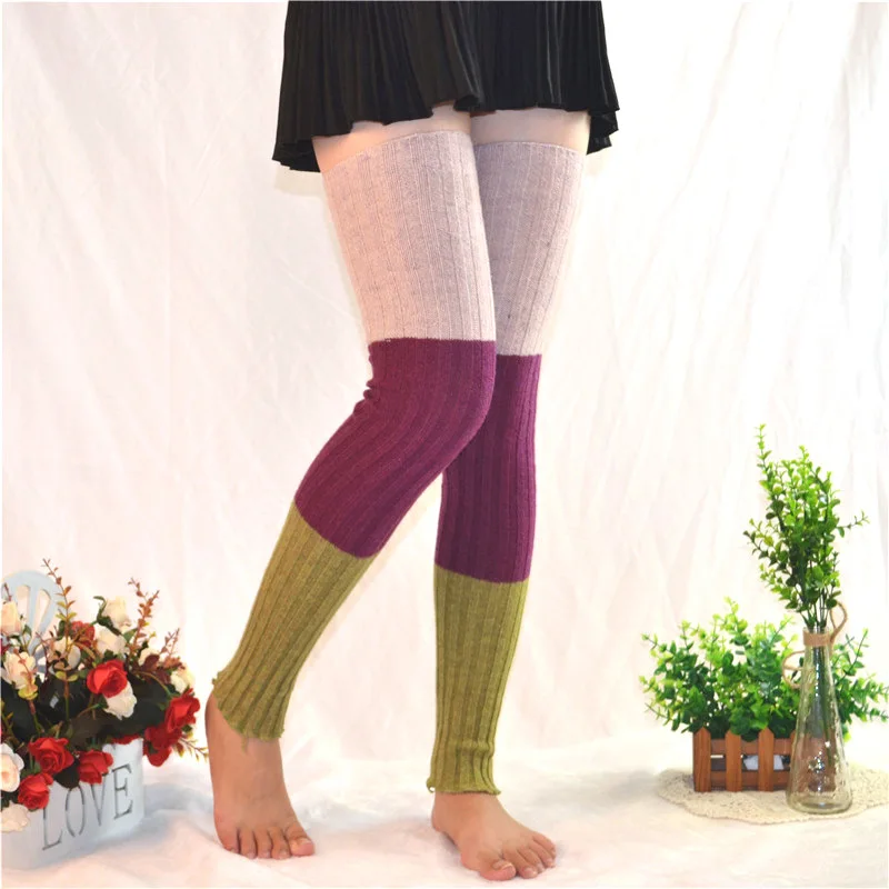 Rece Goth Femeile de Peste-genunchi de Lână Lung Picior Cald Doamna Jk Lung de Culoare de Contrast Stripe Sock 2021 Iarna Întinde Prelungit Tricot Șosete