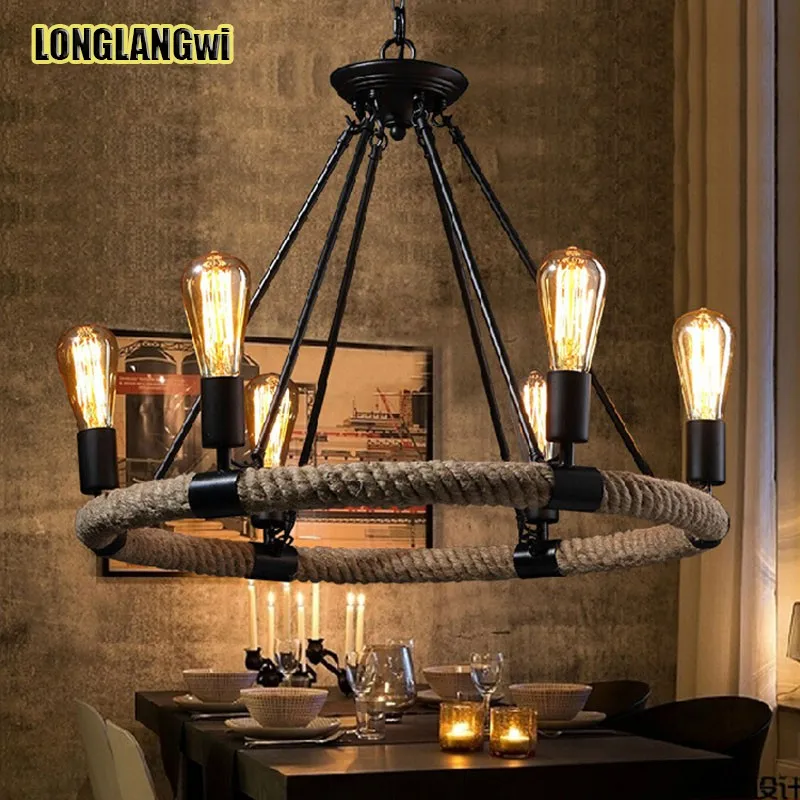 Retro E27 LED Lampă candelabru Fier de Cânepă Frânghie Tricot de Iluminat Interior Magazin Restaurant Bar Living Lampa Vintage Lumini
