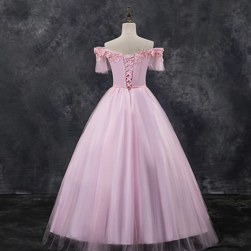 Roz rochii quinceanera 2019 umflate de pe umăr flori albe rochie de bal rochie strălucitoare vestidos de 15 anos