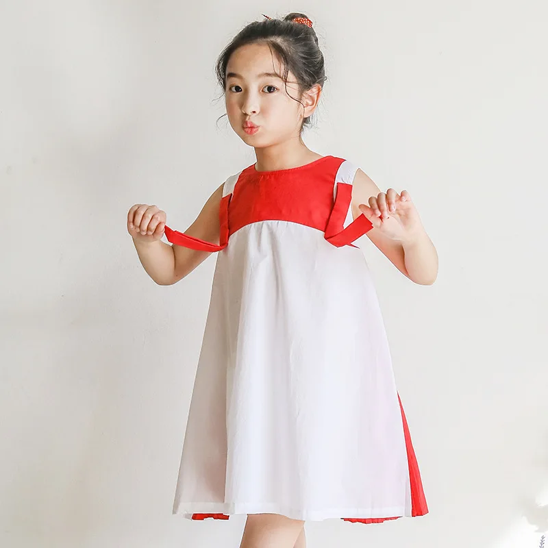 Roșu coreeană stil de rochie de vârstă 6 - 14 ani fete adolescente vrac rochie fără mâneci alb îmbrăcăminte tradițională fete mari rochiță de vară