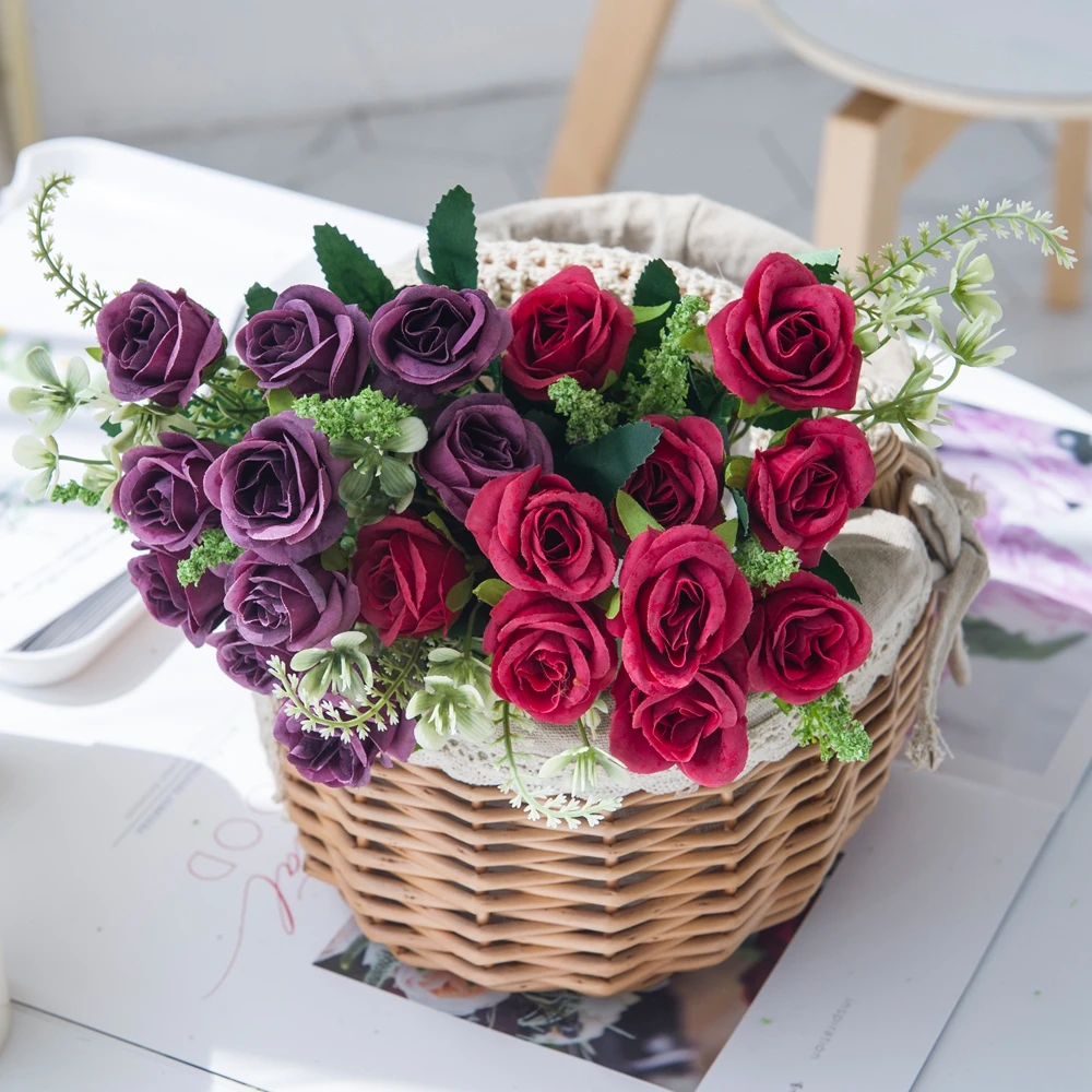 Roșu Flori Artificiale Trandafiri de Mătase Nunta Vase Decorative pentru Decor Acasă Buchet de Mireasa Accesorii Ambarcațiuni DIY Cadouri Fals Plante