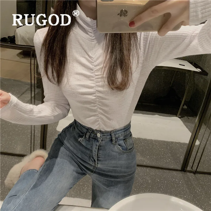 RUGOD new sosire cutat tricou femei de moda guler maneca lunga primăvară tricou casual, slim-a potrivit tricou harajuku