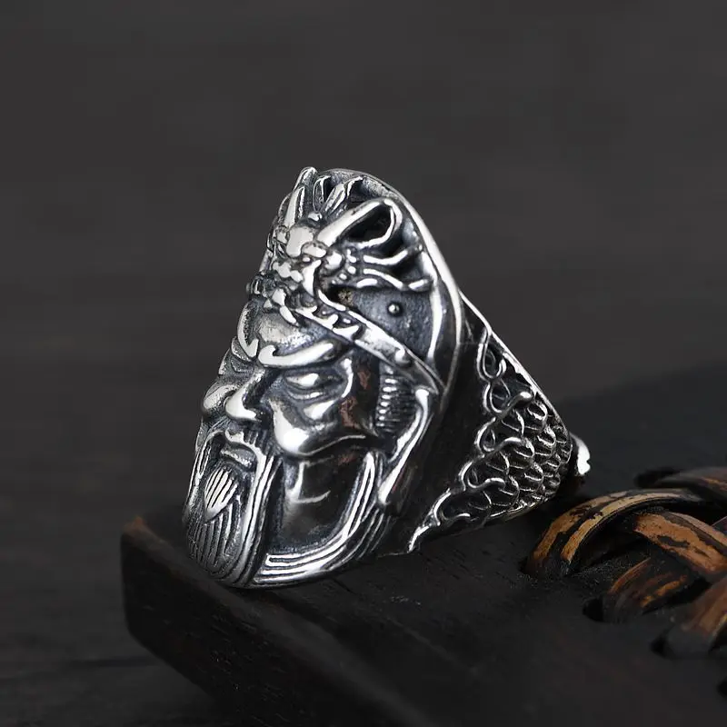 S925 Argint Vintage Argint Thai Ring pentru Bărbați Guan Gong Dragon Scale Inel Exagerat Punk Amuleta Bijuterii