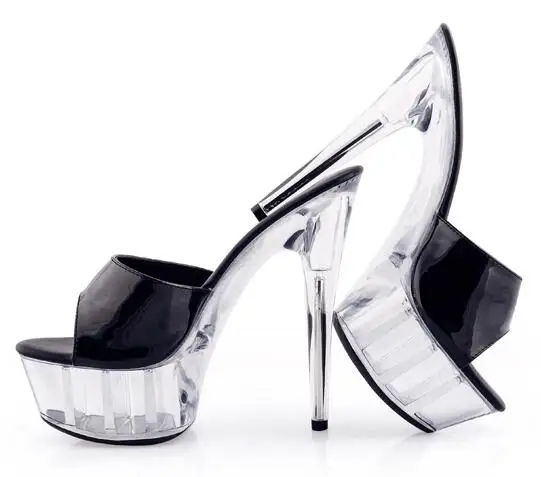 Sandale Dulce Ultra Înaltă Tocuri de 15CM Cristal Transparent Pantofi Nunta, Pantofi Roz rezistent la apa mai rece Slide-uri de Vara pentru Femeie