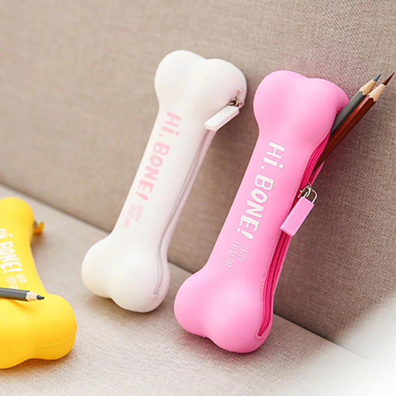 Silicon de Caz Creion Școală Câine Os Coafura Drăguț Menta de culoare Roz, Cu Fermoar Compact Portabil Creative coreean Papetărie Copii Cadou