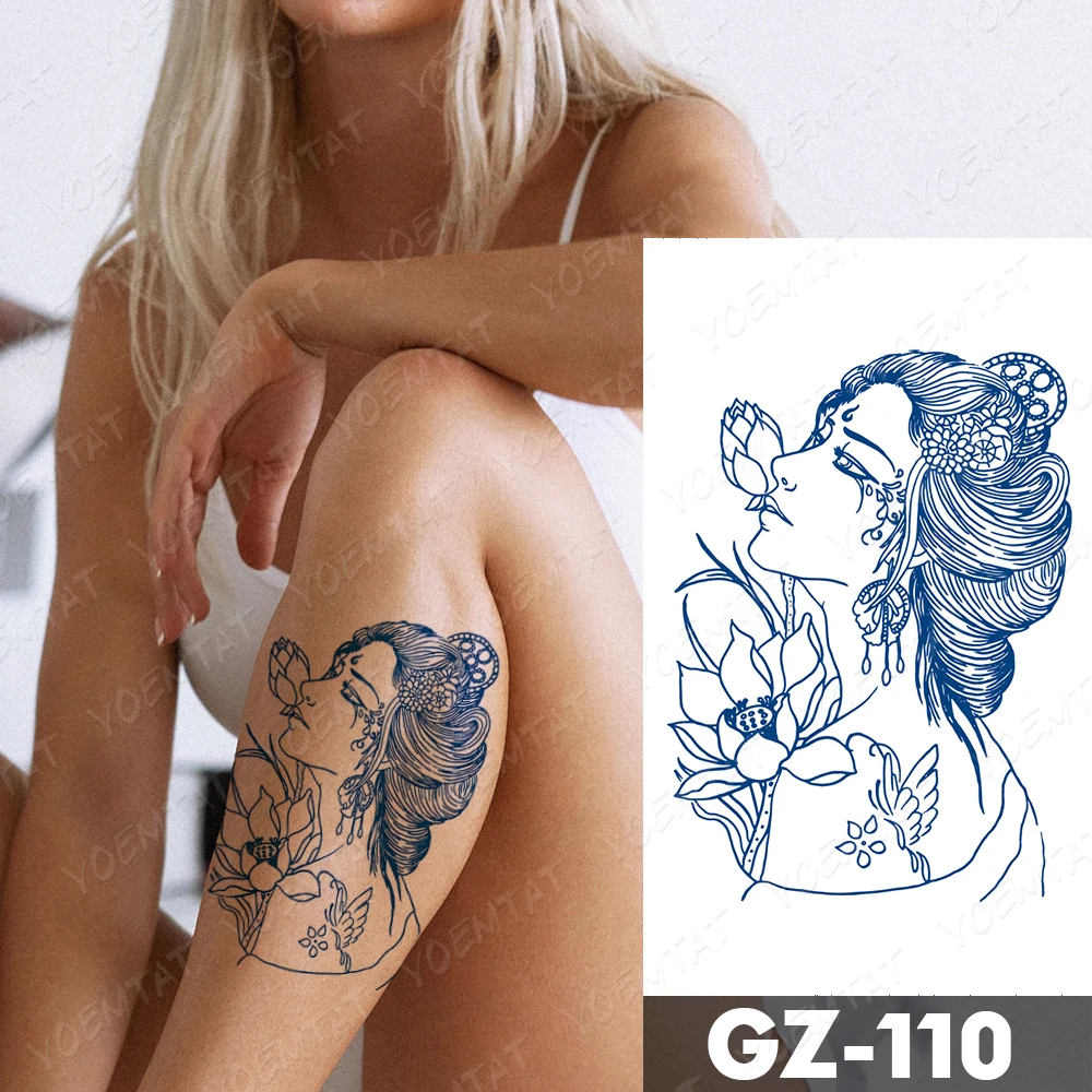 Suc De Cerneală Durată Impermeabil Tatuaj Temporar Autocolante De Infrumusetare Geisha Crescut Prajna Flash Tatuaj Feminin Brațul Body Art Fals Tatuaj De Sex Masculin