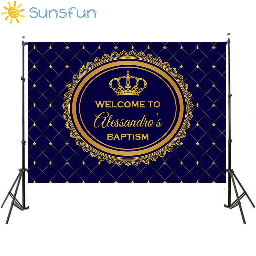 Sunsfun Prințul Petrecere Fondul Copil de Dus 1 Invitație zi de Naștere Petrecere Albastru Masă de Aur Banner cu imagini de Fundal