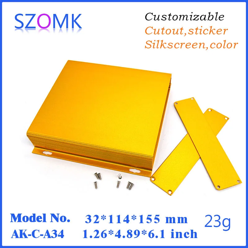 Szomk aur aluminiu proiect incintă cutie (1 buc) 32*114*155mm montare pe perete, din aluminiu amplificator de control comutator instrument cutii