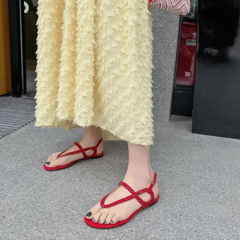 Taoffen Real Sandale Din Piele Pantofi Pentru Femei De Moda Tocuri Plat Cristale Pantofi Pentru Femei Elegante, De Culoare Solidă Încălțăminte Mărimea 33-41