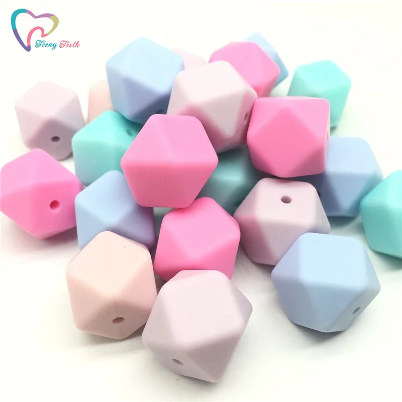 Teeny Dinti 50 BUC Albastru Pastel Roz și Culori Combo Silicon Formă Hexagon de 17 MM Dentitie Margele Vrac, DIY Copil care Alăptează Jucărie Margele
