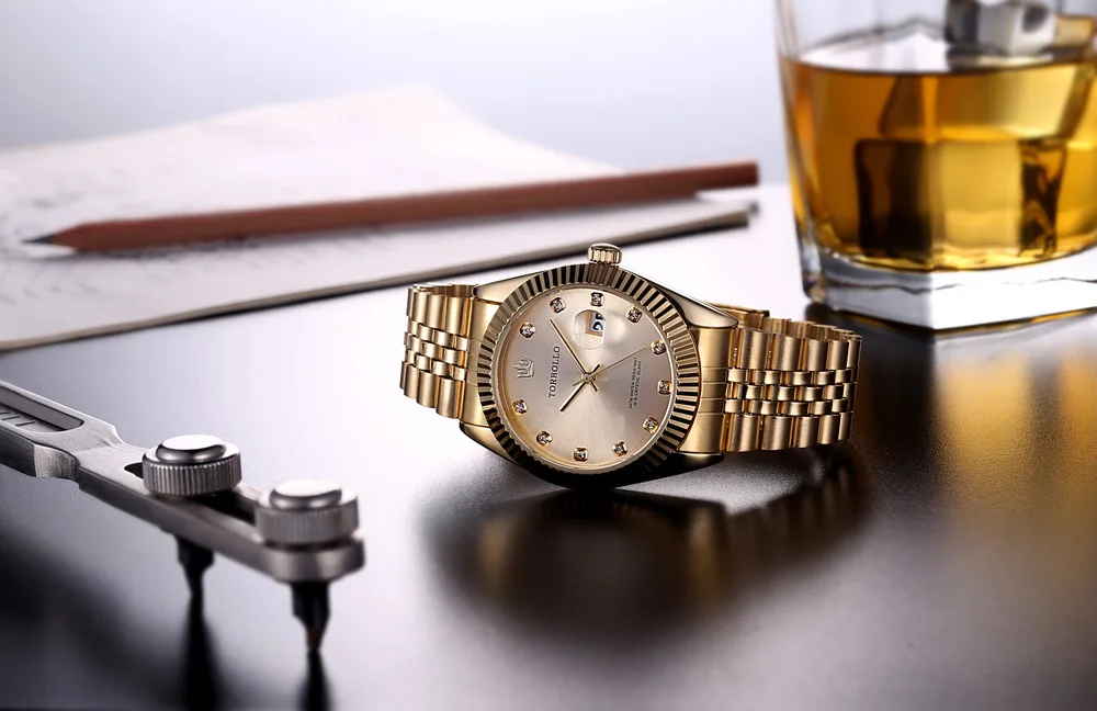 TORBOLLO NOU Brand de Moda Cuarț Bărbați ' s Ceas din Oțel Inoxidabil Data de Afișaj Analogic de Aur pentru Bărbați Ceasuri relogio masculino