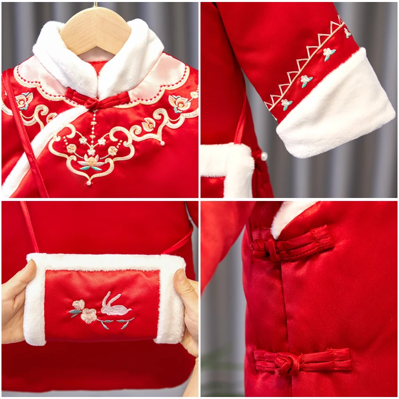 Tradițională Chineză Jacheta De Iarna Rochie De Costume Hanfu Pentru Fete Vechi Retro Tang Anul Nou Costum Cheongsam Kimono Copilul Pânză