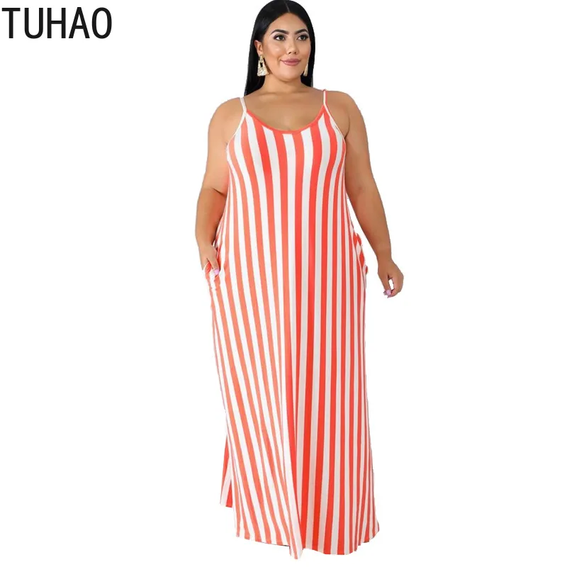 TUHAO 4XL 5XL 3XL Plus Dimensiunea Femei Rochii de Plajă 2020 Primăvară de sex Feminin cu Dungi Mari Dimensiuni Vrac Curea Belted Rochie de Vara WM100