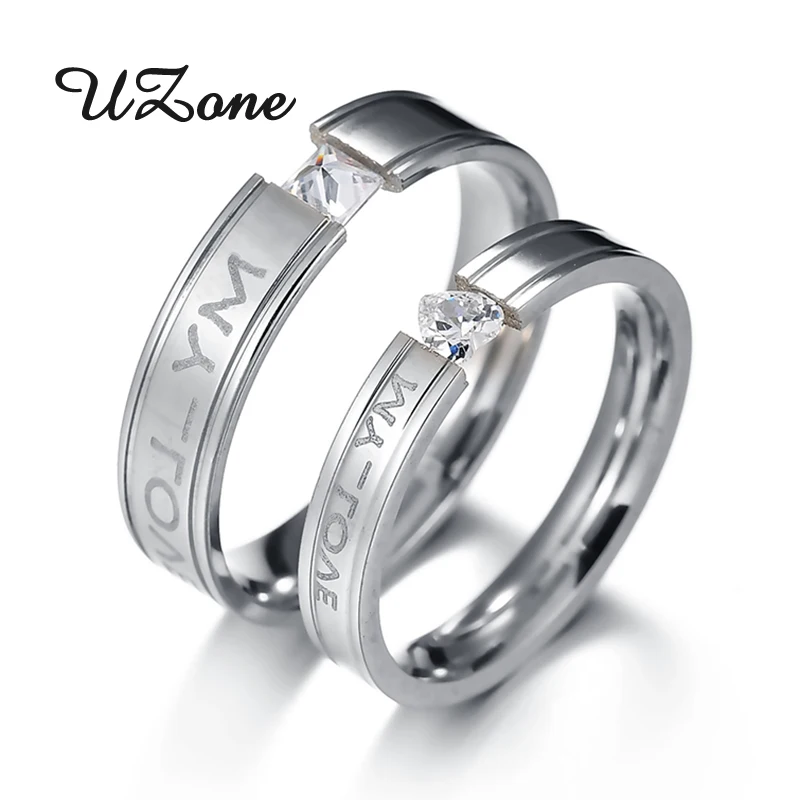 UZone Cubic Zirconia Mea Dragoste Cuplu Inel Din Oțel Inoxidabil Inima Pătrat Inele Pentru Iubitul Femei Barbati Cadou Promisiunea De Bijuterii De Nunta
