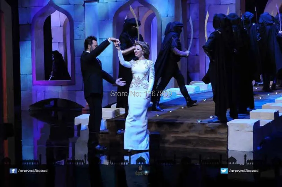 Vestido festa Saudită Elegant Cantareata Myriam Fares Rochii de Moda Noua de Aur Appliuques Dantela cu Margele de Seara Rochii de Celebritate
