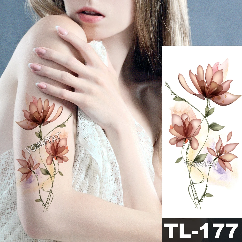Violet Acuarelă Rose Floare de Crin Impermeabil Tatuaj Autocolante Femei Organism Piept de Artă Temporară Tatuaj Fată Talie Flori 3D Tatoo