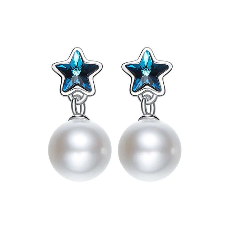 WYEAIIR Noi Delicat Cristal Albastru Stele Perle Ciucuri Pandantive Argint 925 Cercei de sex Feminin