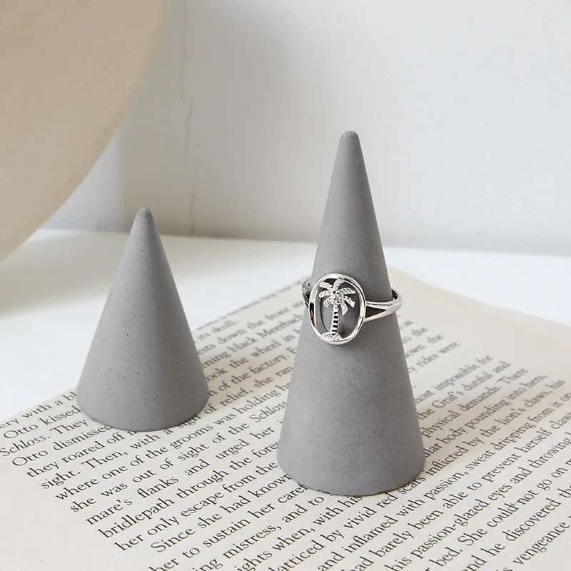 WYJZY Simplu de nucă de cocos copac hollow inel argint pentru femei student stil casual temperament de bijuterii cadou