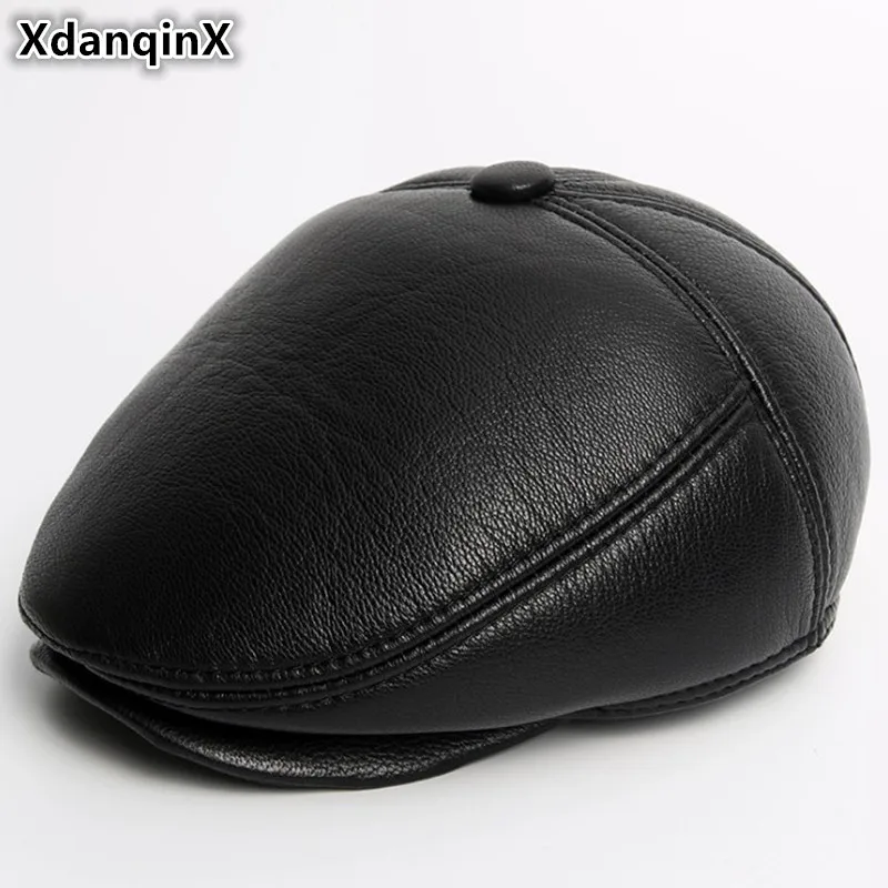 XdanqinX Piele naturala Pălărie de Iarnă pentru Bărbați Cald Catifea Groasă Bereta Cu Urechile piele de Oaie Căști Pălării Pentru persoanele În Vârstă Tata Pac