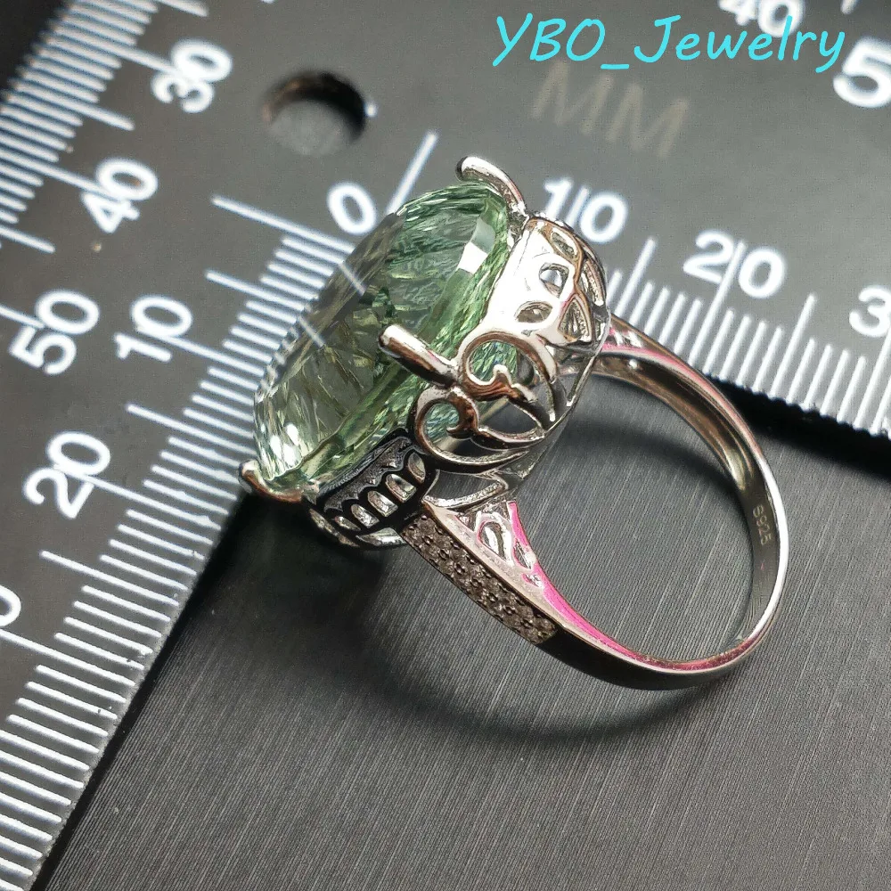 YBO-2018 nou stil hiperbola inel verde natural quattz gem 25.5 ct ov 16*22 în real argint 925 norocos elegant inel imens pentru femei