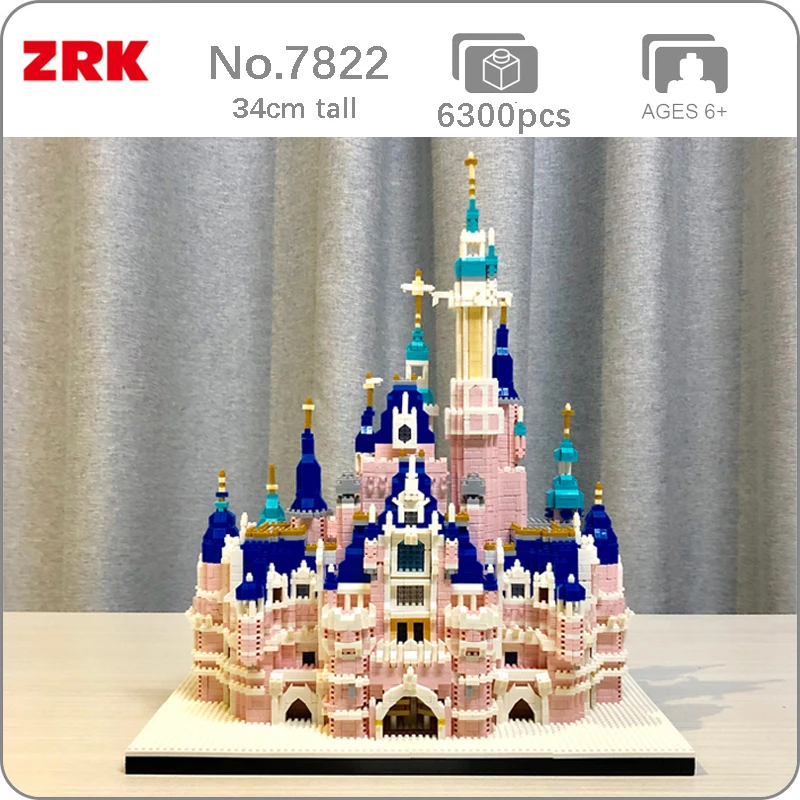 ZRK 7822 Arhitectura Parc de Distracții Castel Roz Model 3D 6300pcs Mini Diamond Blocuri Caramizi de constructie de Jucarie pentru Copii fără Cutie