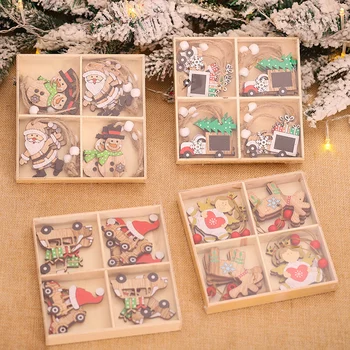 1 Cutie 12buc Decoratiuni de Craciun Desene animate de Lemn Pandantive Mici Ornamente de Crăciun, Ornamente pentru Pomul de Curtoazie de Ambalare