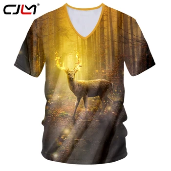 CJLM Om Harajuku Nou Pierde T-shirt Imprimat 3D Amuzant Cerb de Aur Short Sleeve V Neck Tricou Marime Mare pentru Bărbați s-5XL