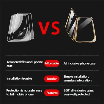 De lux de Metal Magnetic de Caz pentru iPhone XR XS MAX X 8 Plus 7 6 6S Plus+Sticla Capac Spate pentru Samsung Not8 S9 plus not9 S8